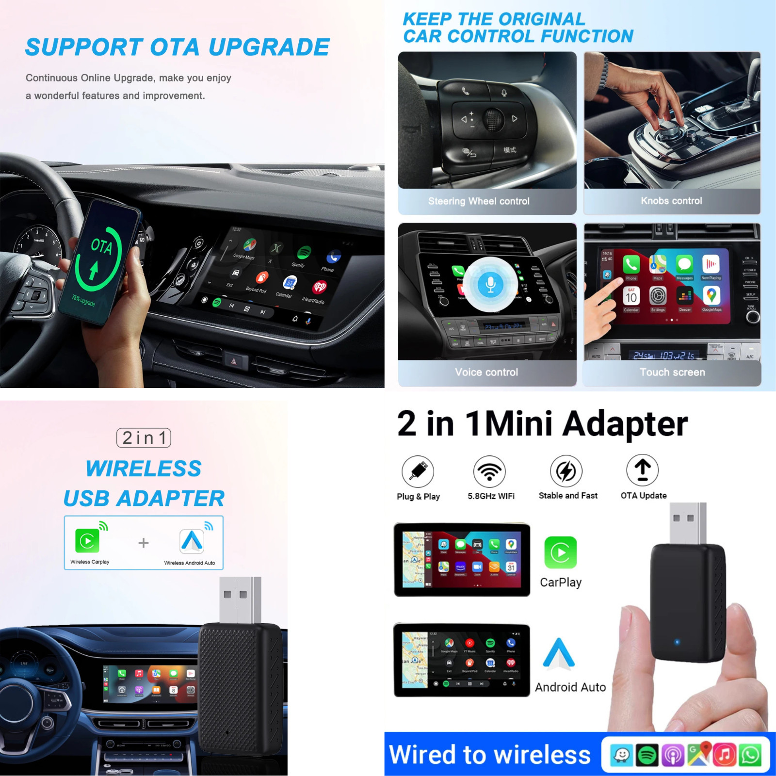 2026 2 in 1 Wireless CarPlay Adapter & Android Auto Wireless Adapter
