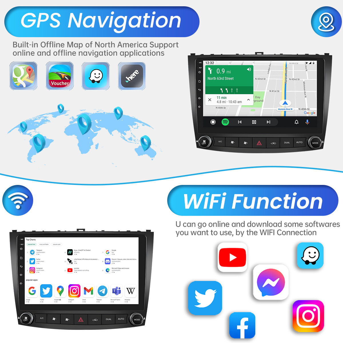 FOR LEXUS IS250 IS350 2006-2012 ANDROID 12 APPLE CARPLAY CAR STEREO RADIO FM/RDS
