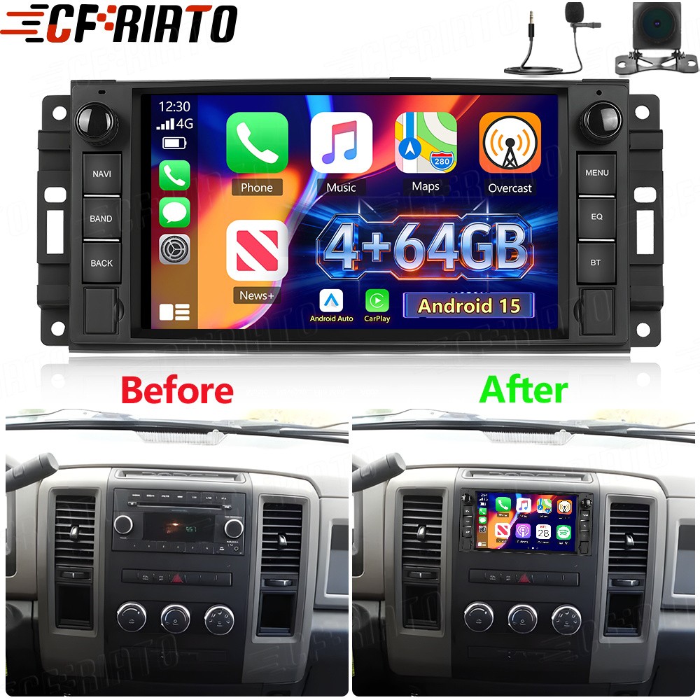 4+64GB For 2009-2012 Dodge Ram Android 15.0 Carplay Car Stereo Radio Navi Camera