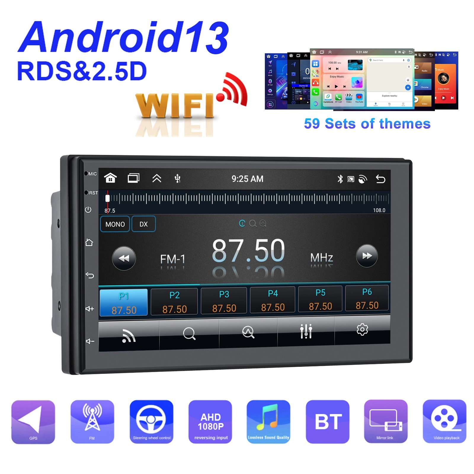 7″ Android 13 Car Multimedia Head Unit — WiFi Bluetooth CarPlay GPS MirrorLink