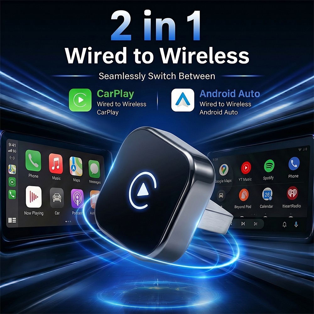 TrolinkTek 2026 2-IN-1 Wireless Carplay & Android Auto USB Adapter Plug & Play