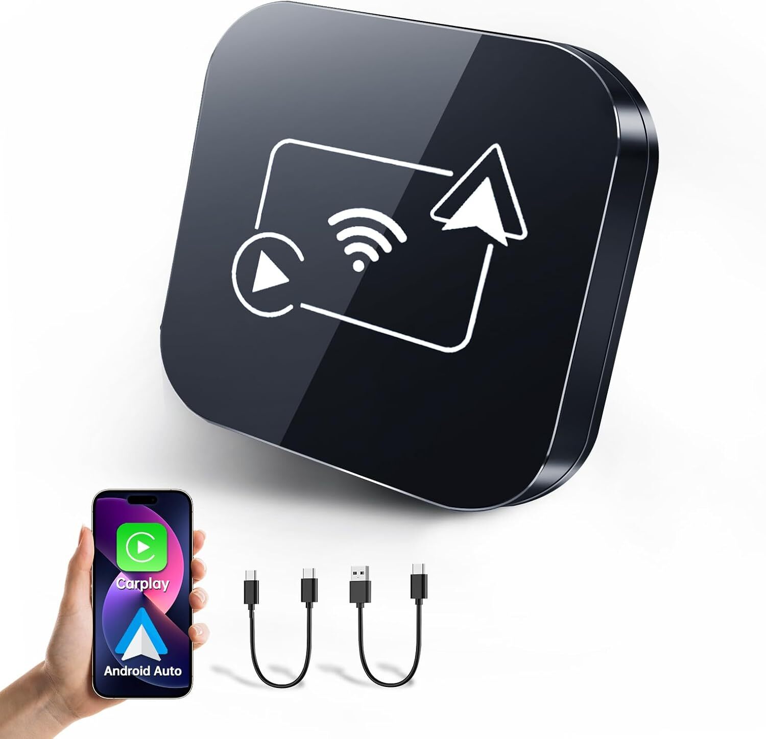 Black Wireless CarPlay AI box Android Auto WIFI Adapter Converter Plug and Play
