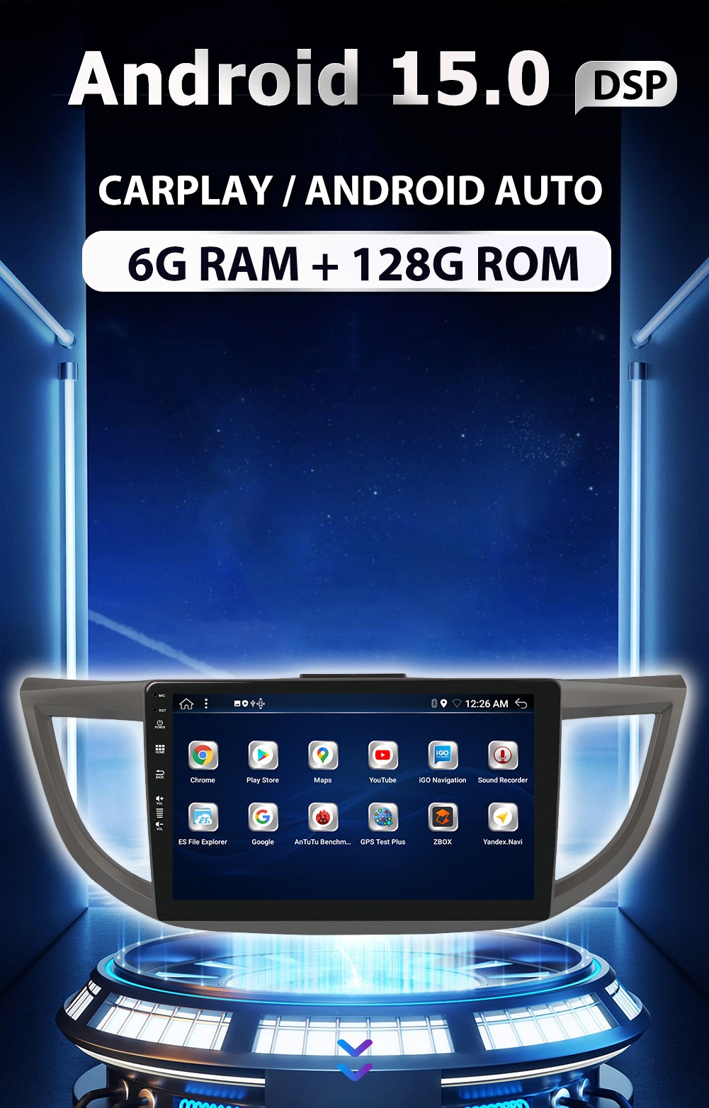 For 2012-16 Honda CRV Android 15 Car Stereo Radio GPS Navi Apple CarPlay 6+128GB