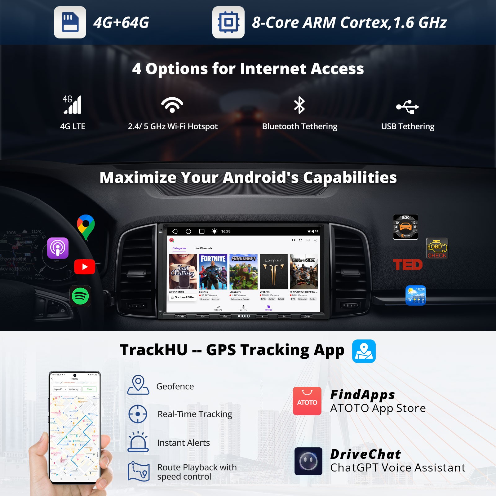 ATOTO A6PF 7IN 2DIN Car Stereo 2+32G Wireless Android Auto & CarPlay,2xBluetooth