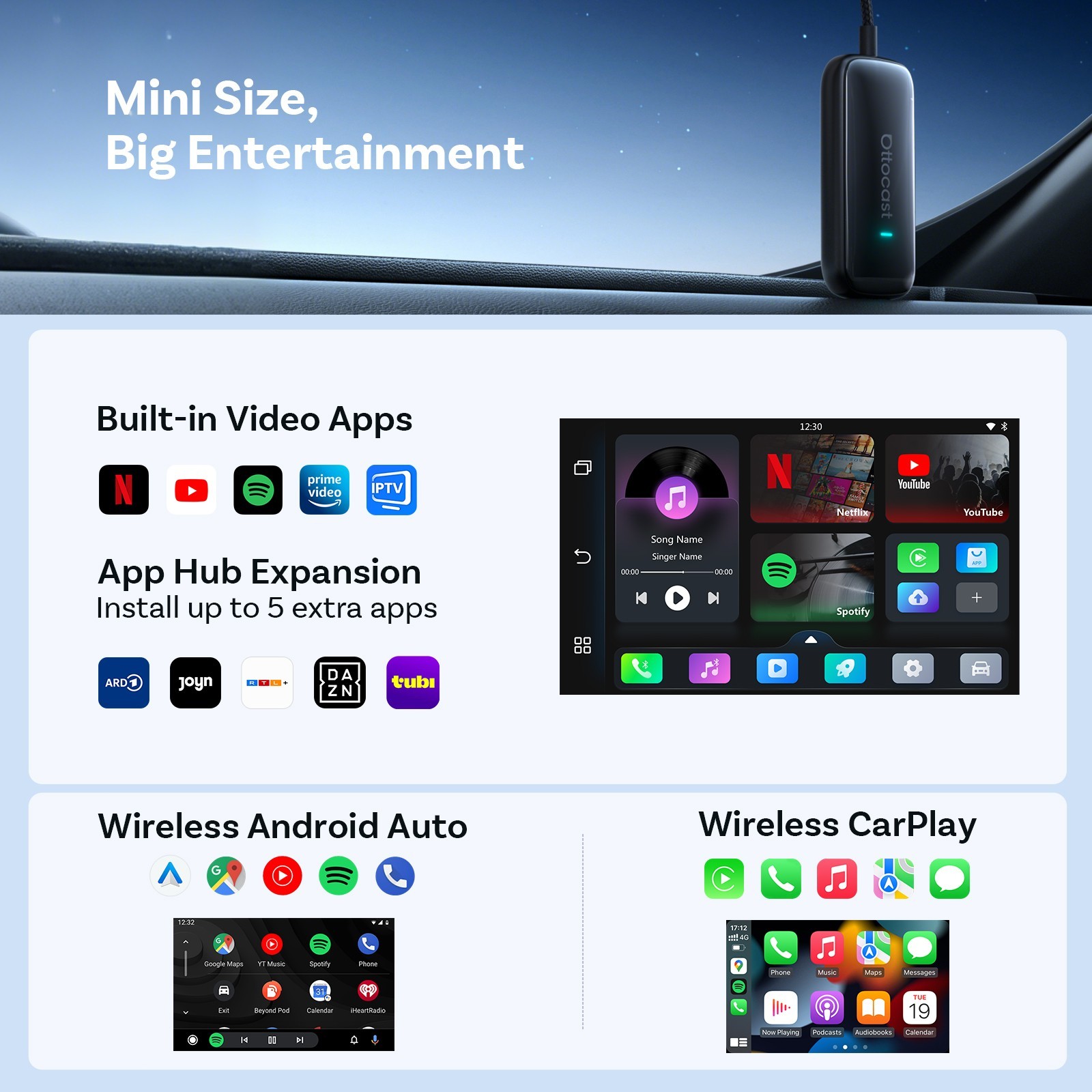 Wireless CarPlay Android Auto AI Box for Factory Wired Cars 3in1 Netflix YouTube