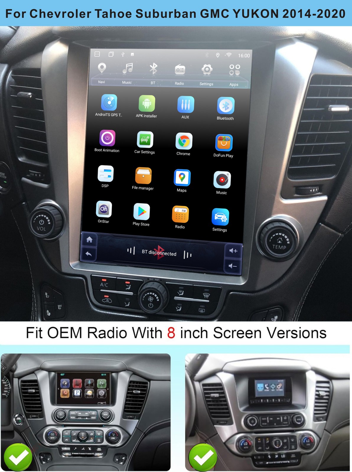 Android12 Car Radio For Chevrolet Suburban Tahoe Gmc Yukon 2014-2020 GPS Tesla