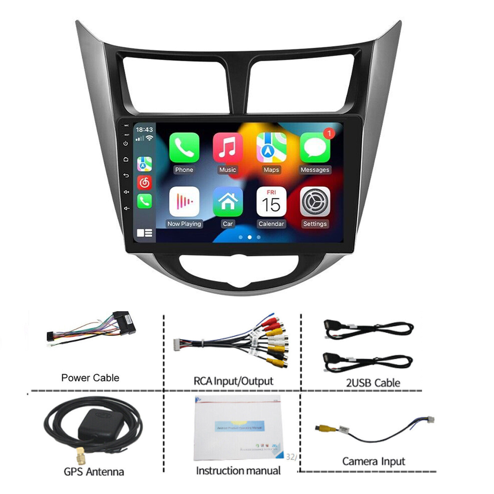 2+64G Car Stereo Radio GPS BT FM For 2011-2019 Hyundai Accent Android 15 Carplay