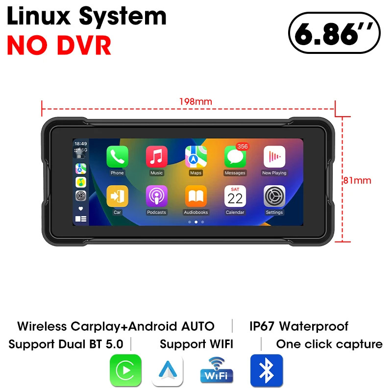 Portable 6.86 inch Motorcycle DVR GPS Navigation 2K Camera Wireless Android
