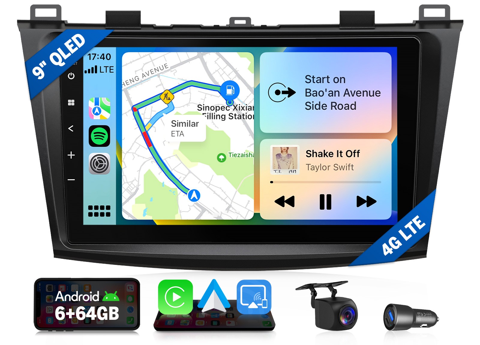 Eonon M3BLX6S2 for Mazda3 2010-2013 5 Door Car Stereo 9″ QLED 6+64 Radio CarPlay