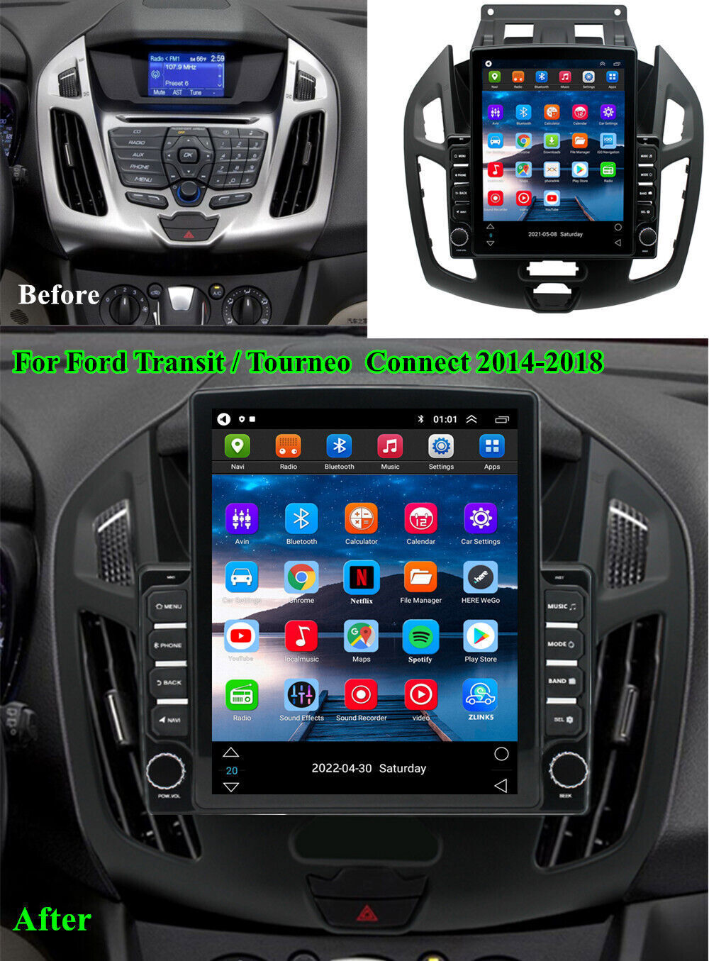 For Ford Transit Connect 2014-2018 Android 13 Carplay Car Stereo Radio GPS