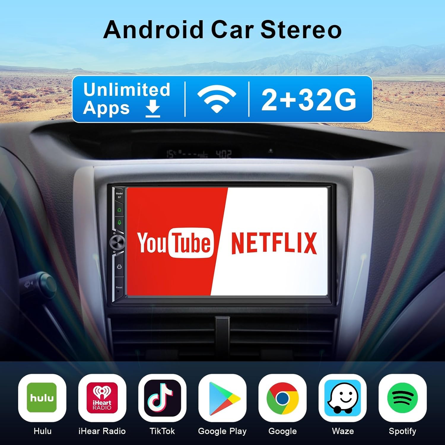 7” Universal 2Din Apple CarPlay 2+32GB Radio Stereo Touchscreen SWC GPS Navi BT