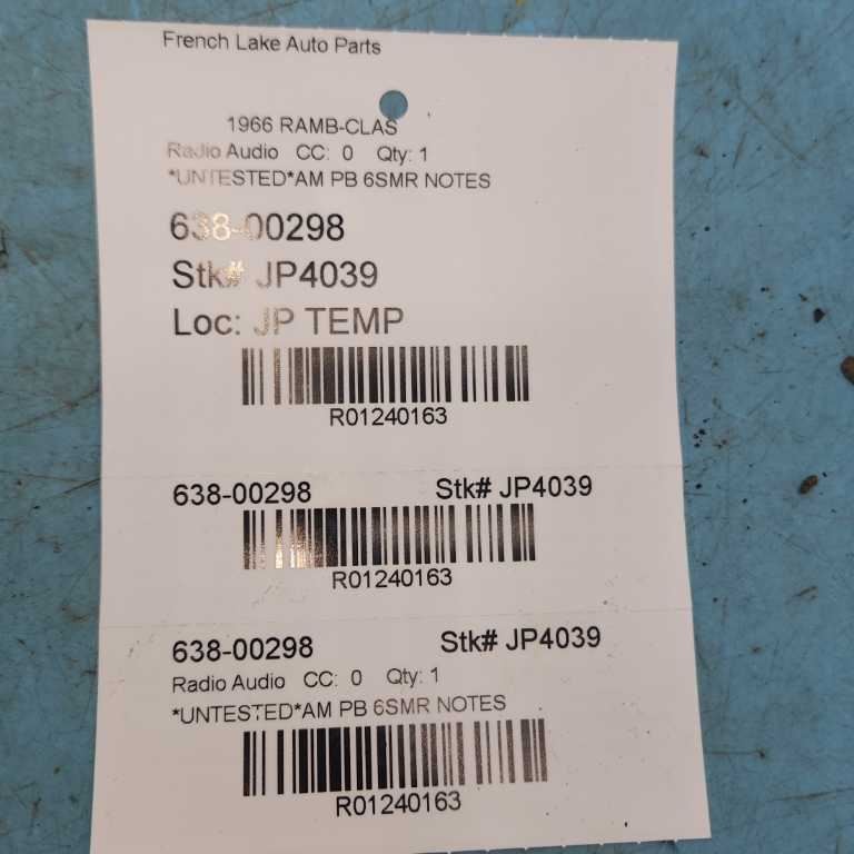 UNTESTED AM Radio “6SMR” Fits 1966 RAMBLER CLASSIC 1240163