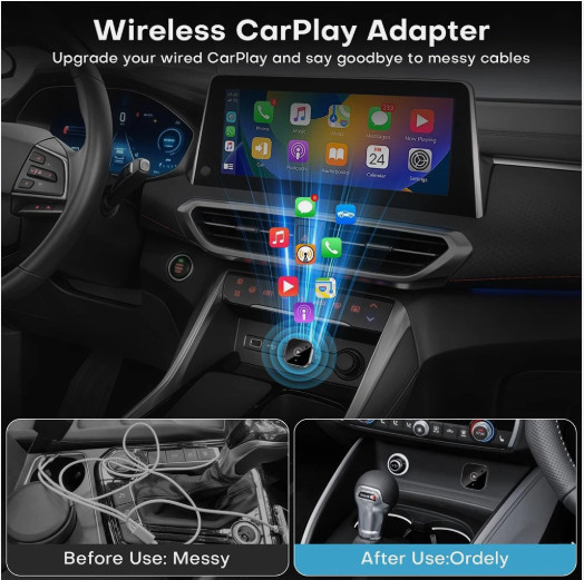 2-in-1 Wireless CarPlay & Android Auto Adapter USB Plug Play iPhone iOS Android