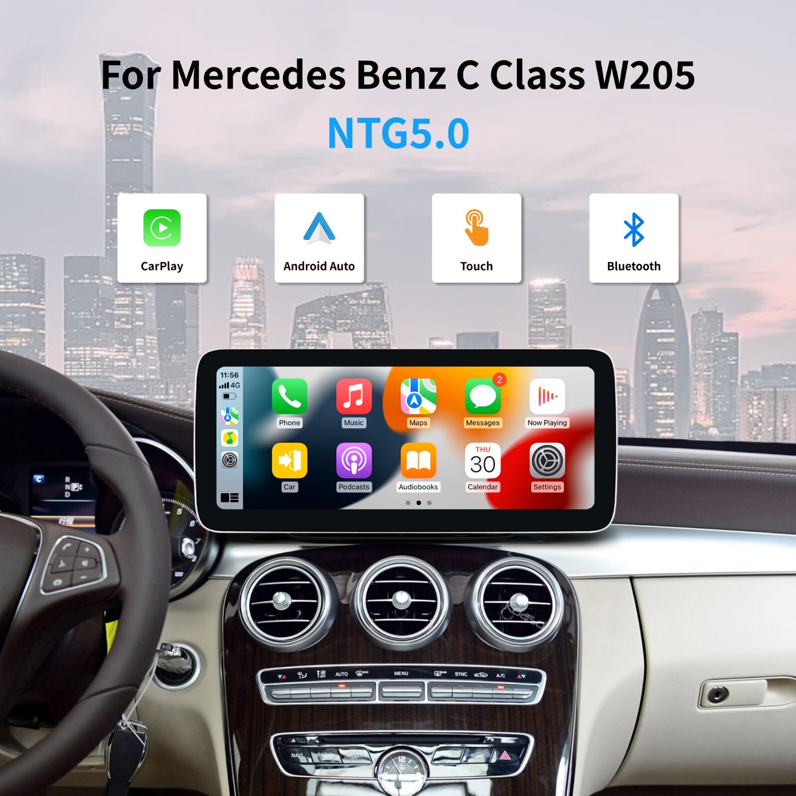 12.3” TouchScreen Carplay Android Auto For Mercedes C W205 GLC X253 V W639 X