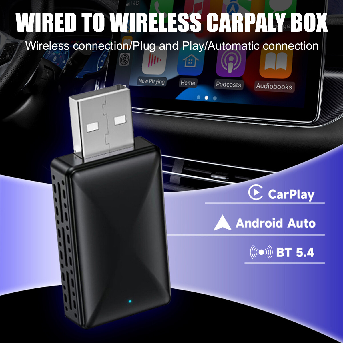 Wireless Carplay Adapter Android Auto Adapter USB Car Dongle Connect Box 2-in-1