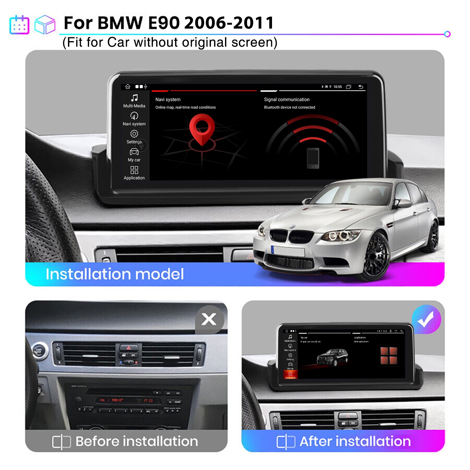 AHD+CarPlay Android 15 8Core 6+128G Car Stereo GPS Navi WIFI For BMW E90 E91 E92
