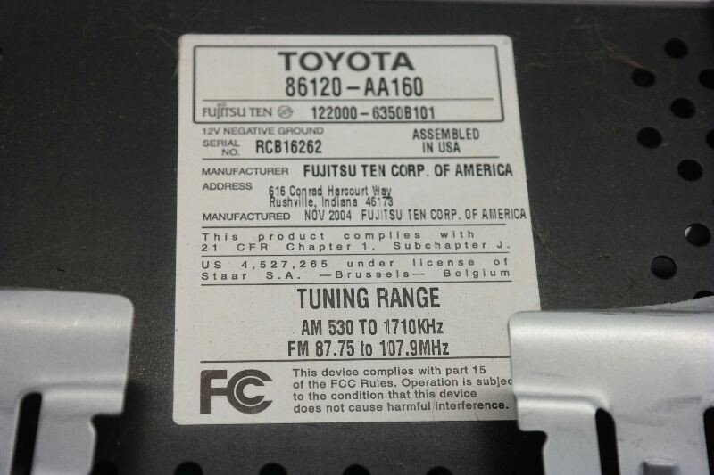 2005 2006 TOYOTA CAMRY Audio Equipment Radio Receiver With CD XLE