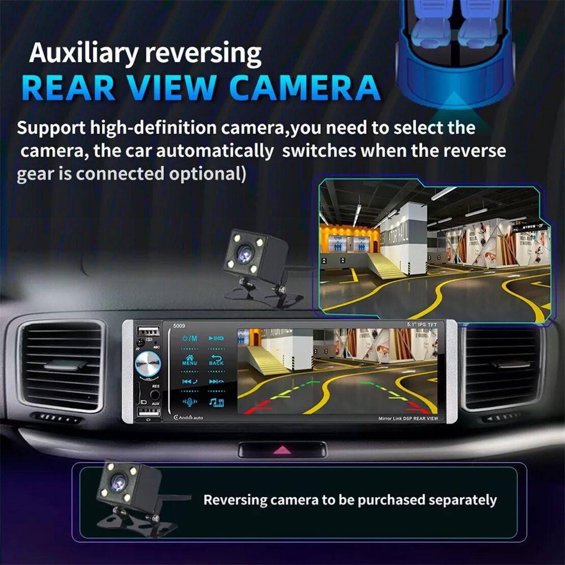 5.1IN Car Stereo Radio MP5 Player For Carplay Video Single 1 DIN Bluetooth