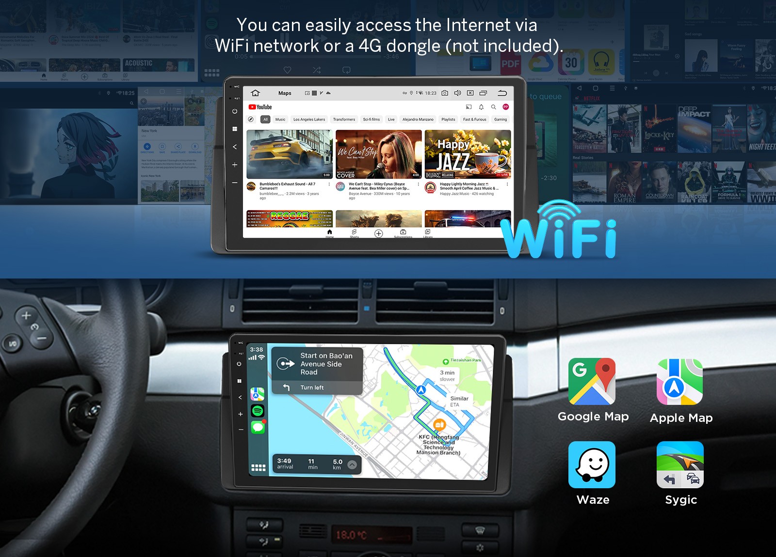 9″Android Auto 4+64 Car Stereo Wireless CarPlay HD Display for BMW E46 330i 325i