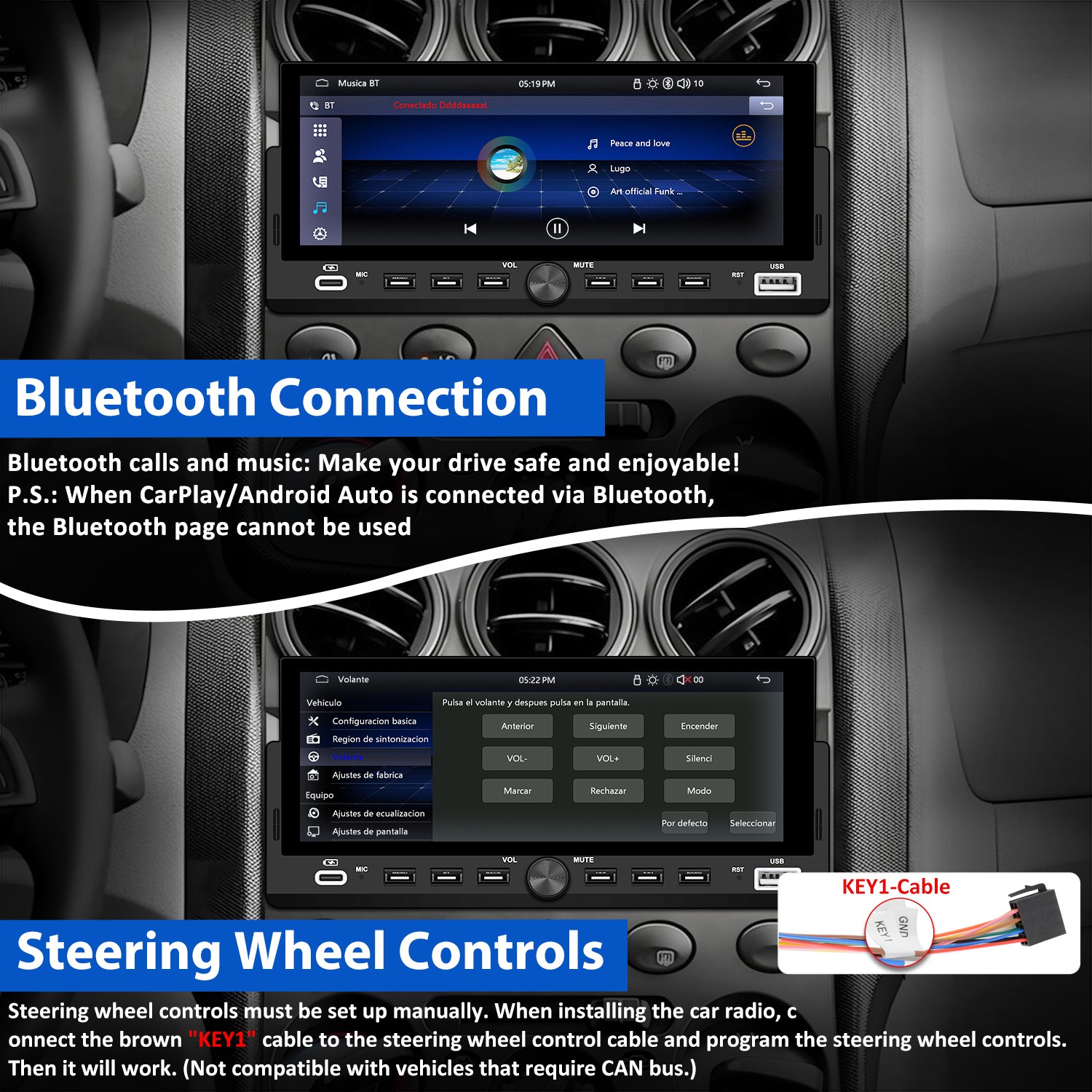 6.86″CarPlay Android Auto For Universal Car Stereo Multimedia Player Rear Camera