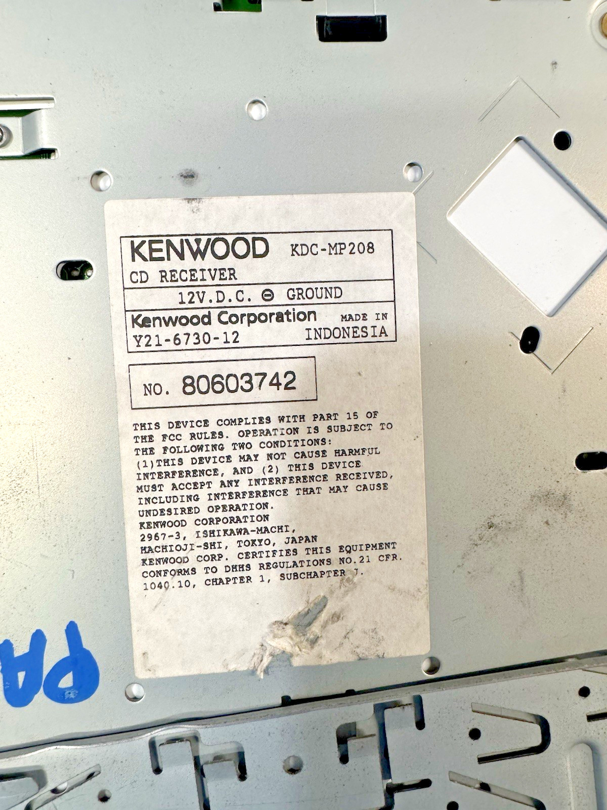 Kenwood KDC-MP208 radio stereo CD player 1 Din MP3 WMA receiver head unit