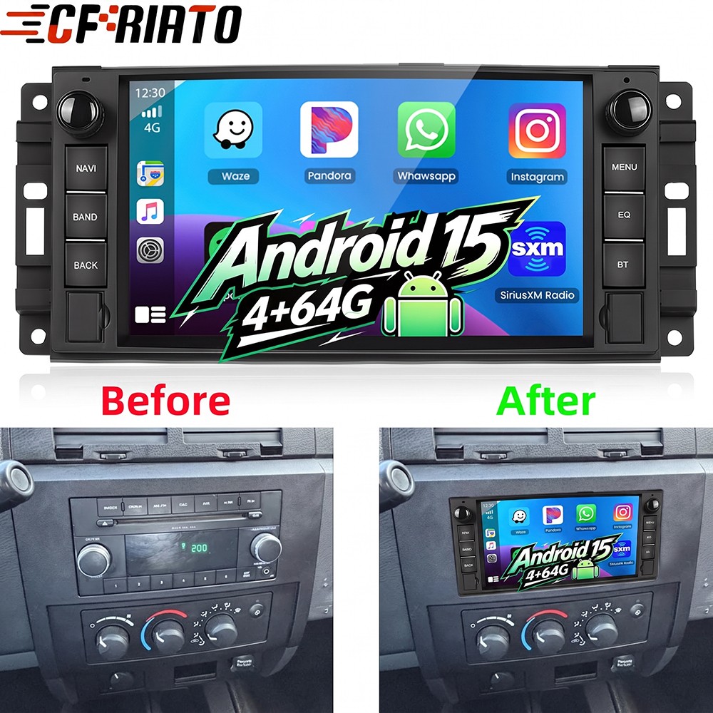 For Dodge Dakota 2008-2011 Car Stereo CarPlay Android 15 Radio GPS Navi 4G+64GB