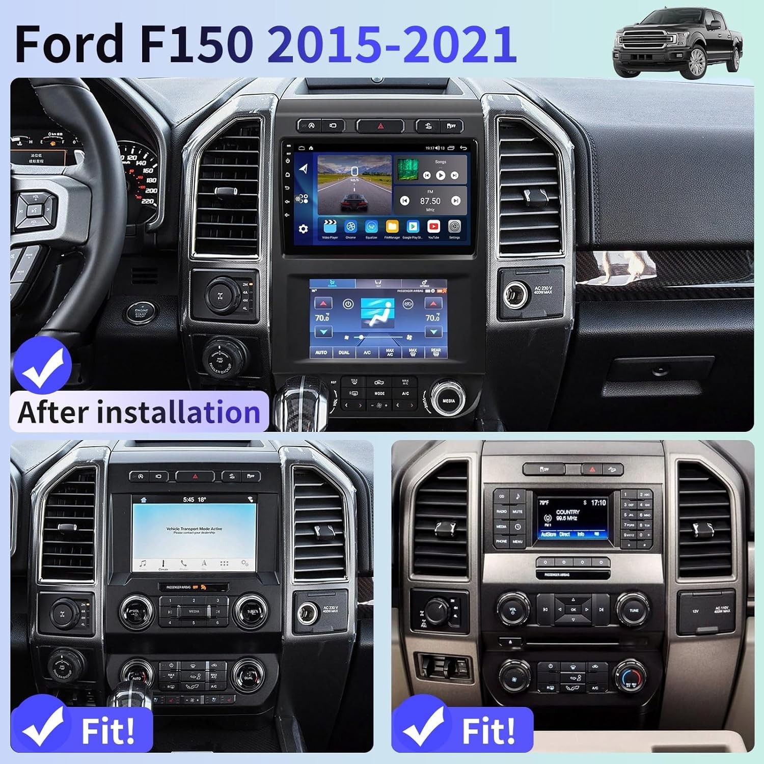 Radio for Ford F150 Car Radio 2015 – 2021 8 Core CPU + 4G RAM + 64GB ROM