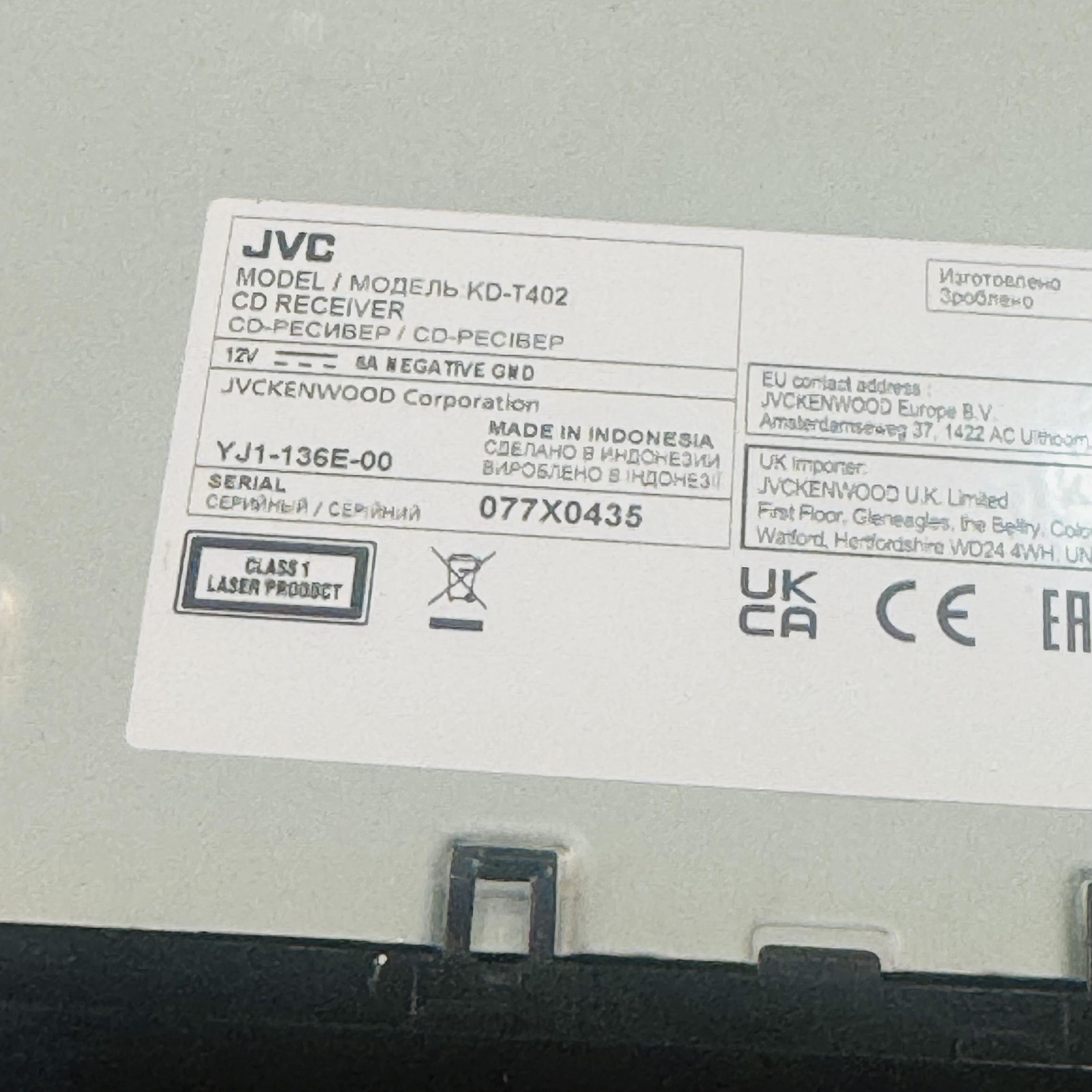 JVC KD-T402 Car CD USB Radio Stereo Receiver 1 DIN FLAC MP3 WAV WMA Black Bezel