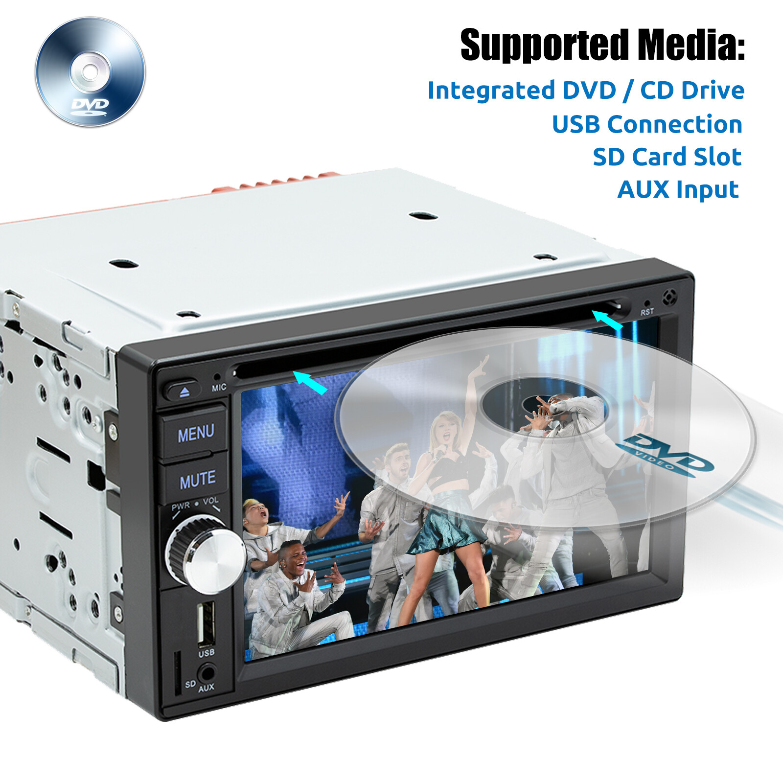 Double 2 DIN Carplay Stereo 6.2″ CD DVD Player FM AM Radio USB AUX-in TF Camera