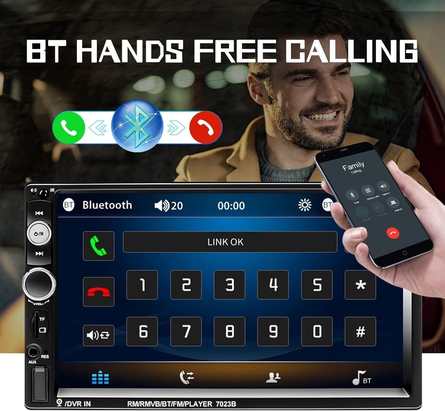 7″ Double Din Car Stereo MP5 Touchscreen Bluetooth Radio Mirror Link + Camera