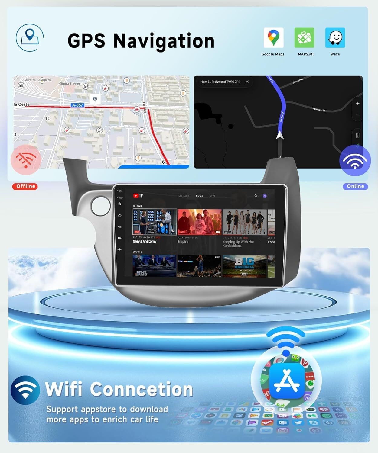 For 2009-2013 Honda Fit CarPlay Android 13 Car Radio Stereo QLED IPS