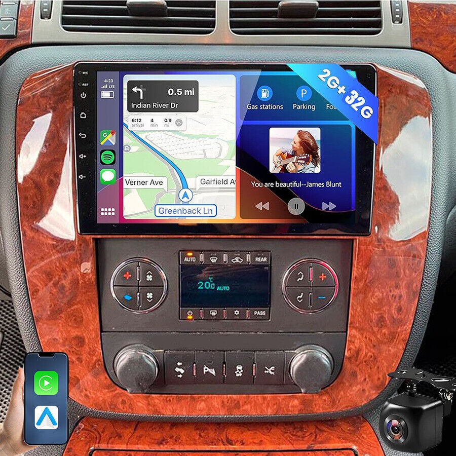 Car Radio Stereo Carplay For 2007-2014 Chevrolet Silverado Navi 4+64G 9in w/Cam