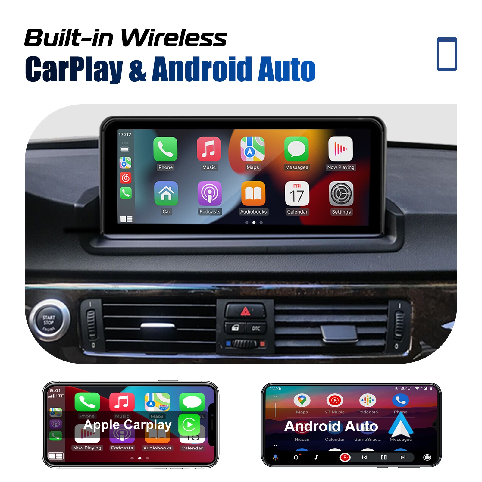 AHD+CarPlay Android 15 8Core 6+128G Car Stereo GPS Navi WIFI For BMW E90 E91 E92