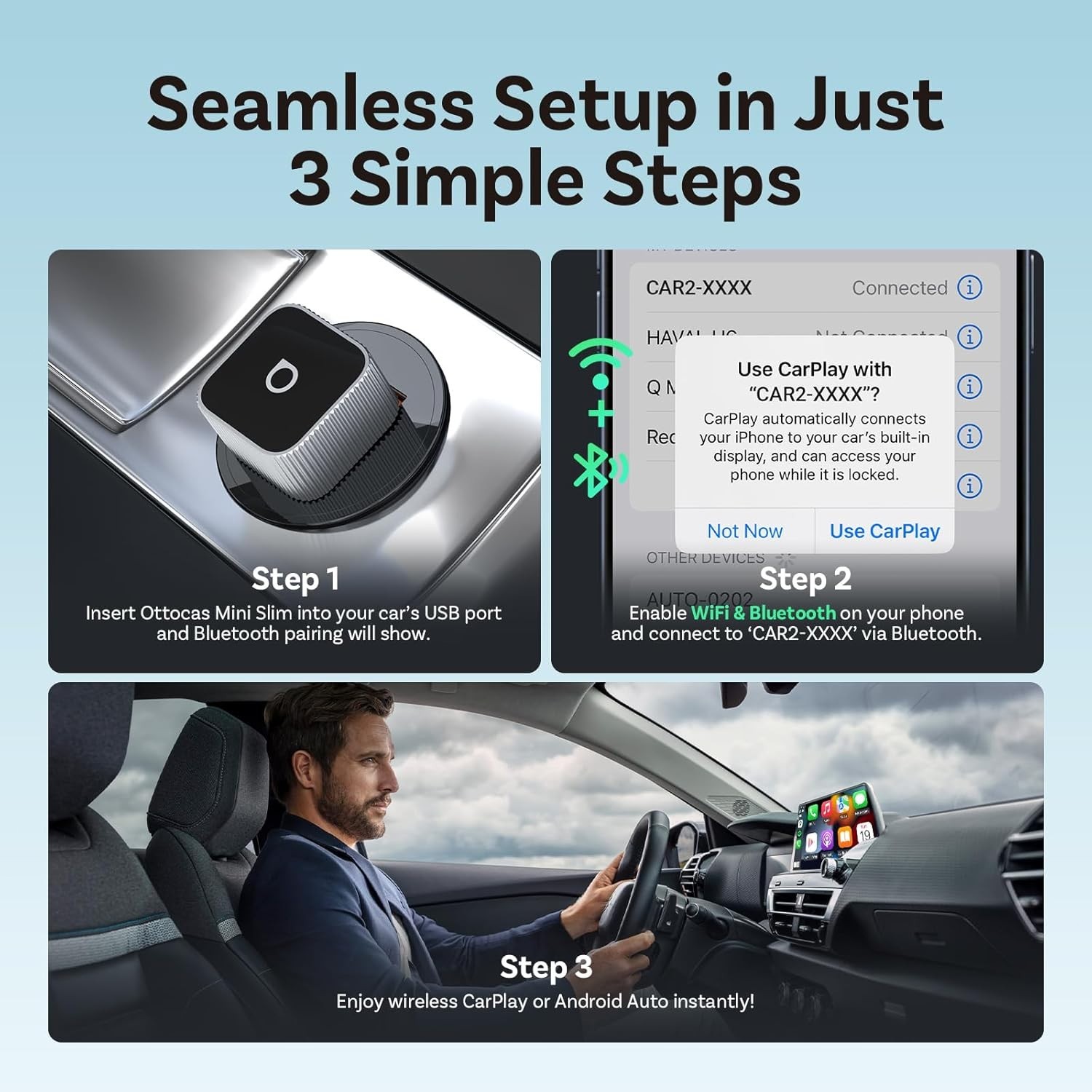 2 in 1 Wireless Apple CarPlay/Android auto Wireless Adapter for Android & Apple