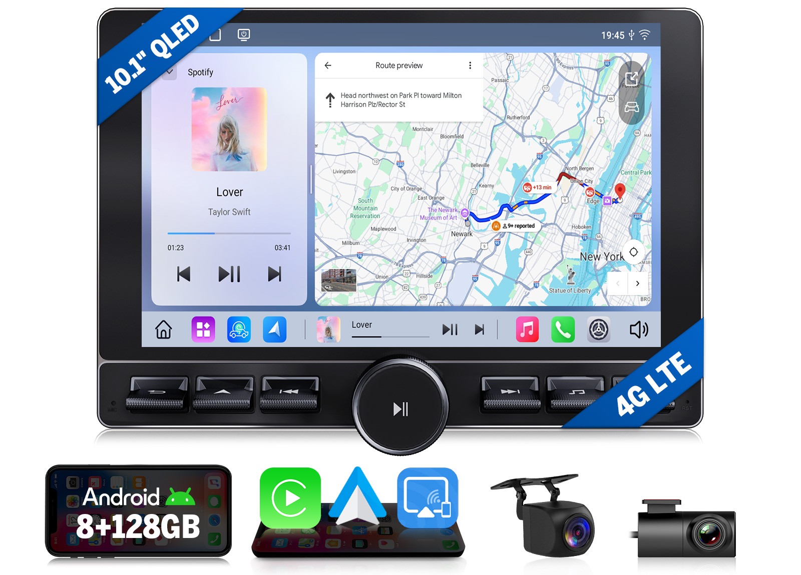 Android Auto 13 8+128GB 10.1″ Car Radio Stereo GPS CarPlay WiFi 4G LTE DSP 2 DIN
