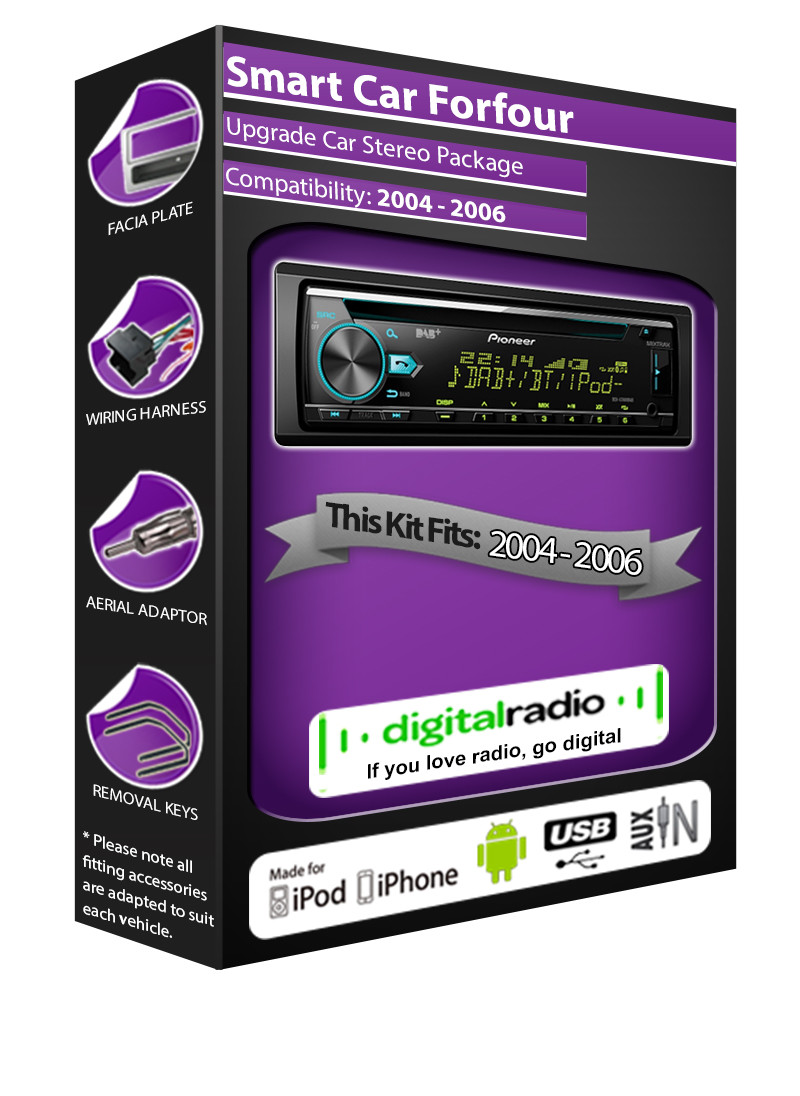 Smart Car Forfour DAB radio, Pioneer stereo CD USB player, Bluetooth handsfree