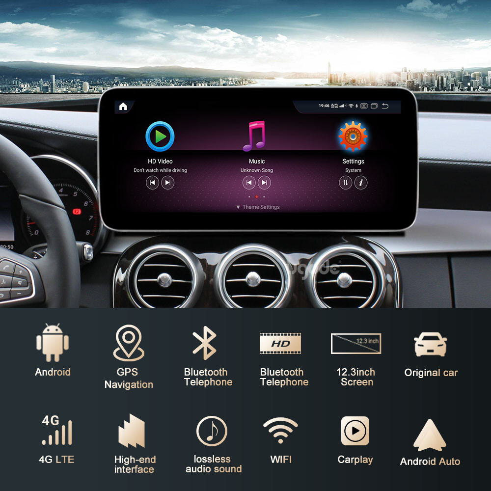 Ugode 12.3in Android Screen CarPlay GPS Mercedes Benz C GLC W205 2014-2019 NTG5