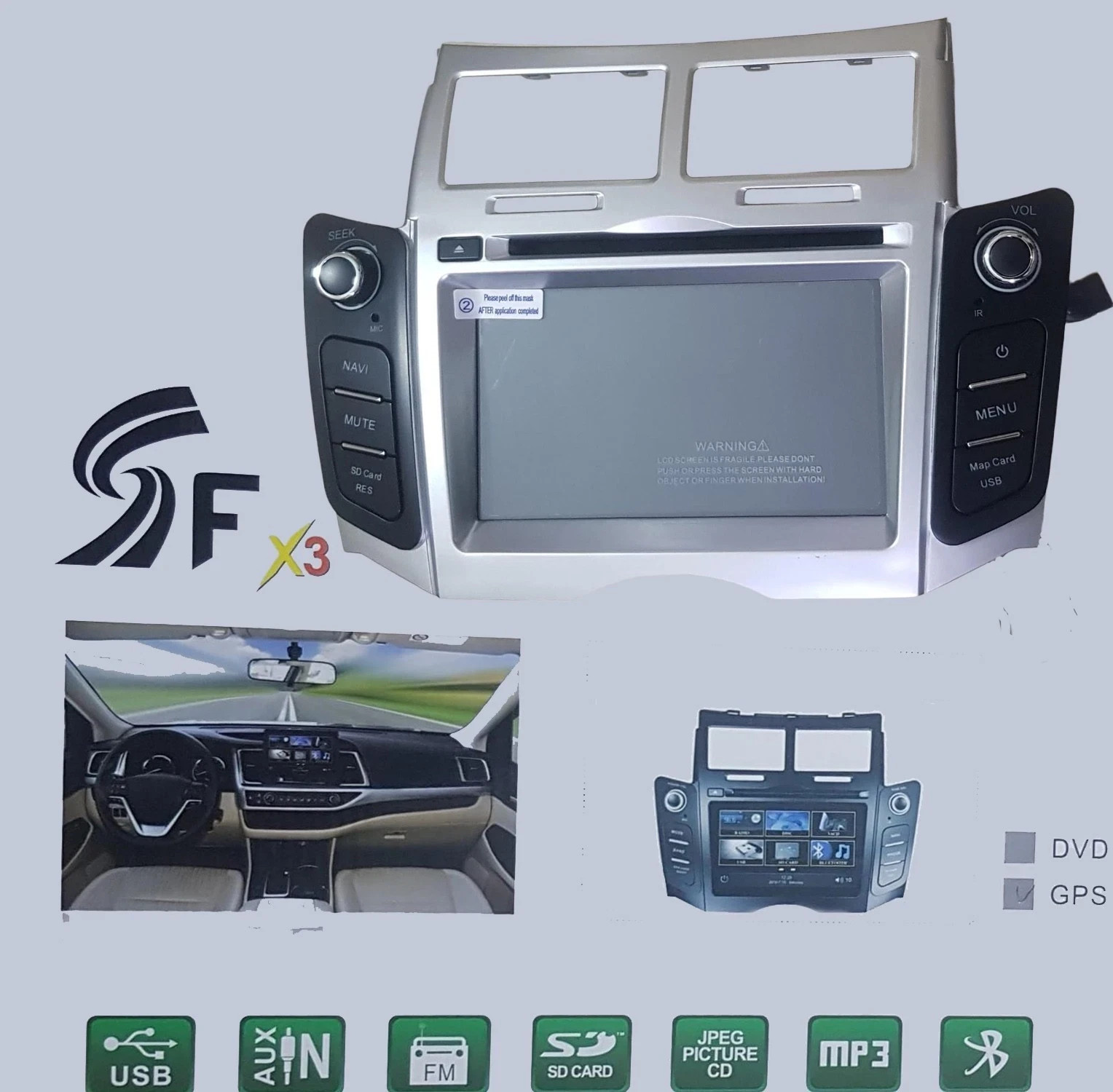SF X3 Toyota Yaris 2007 To 2011 7 inch Touch Screen DVD Player GPS Navigation
