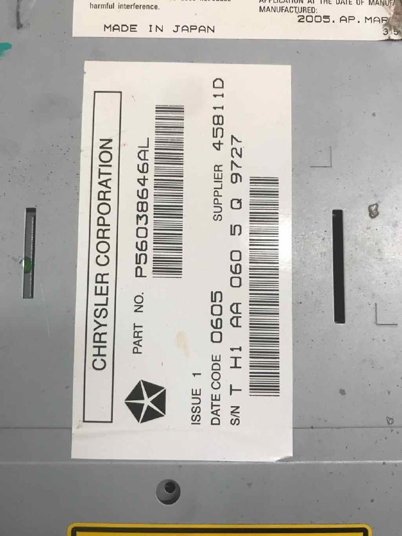 Audio & Visual Equip.(radio) CHRYSLER 300 06 ID 56038646AL/REC CONFIRMED