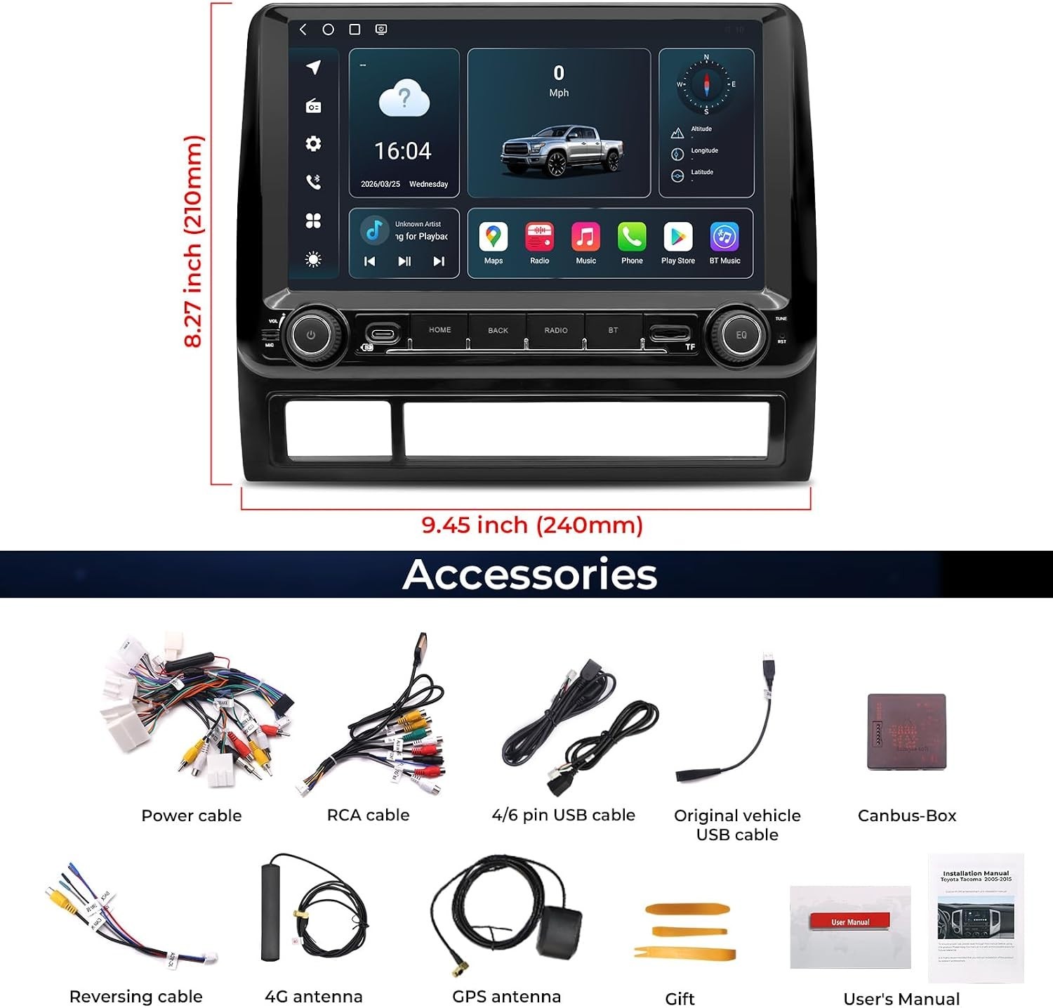 Android 15 Car Radio for Toyota Tacoma 2005-2015, 9 Inch QLED IPS Touch 4796-1