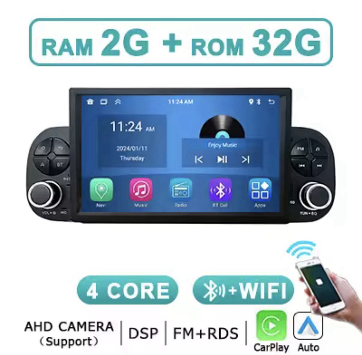7″ CarPlay Android Car Stereo for Fiat Panda 2013-2020 GPS FM RDS