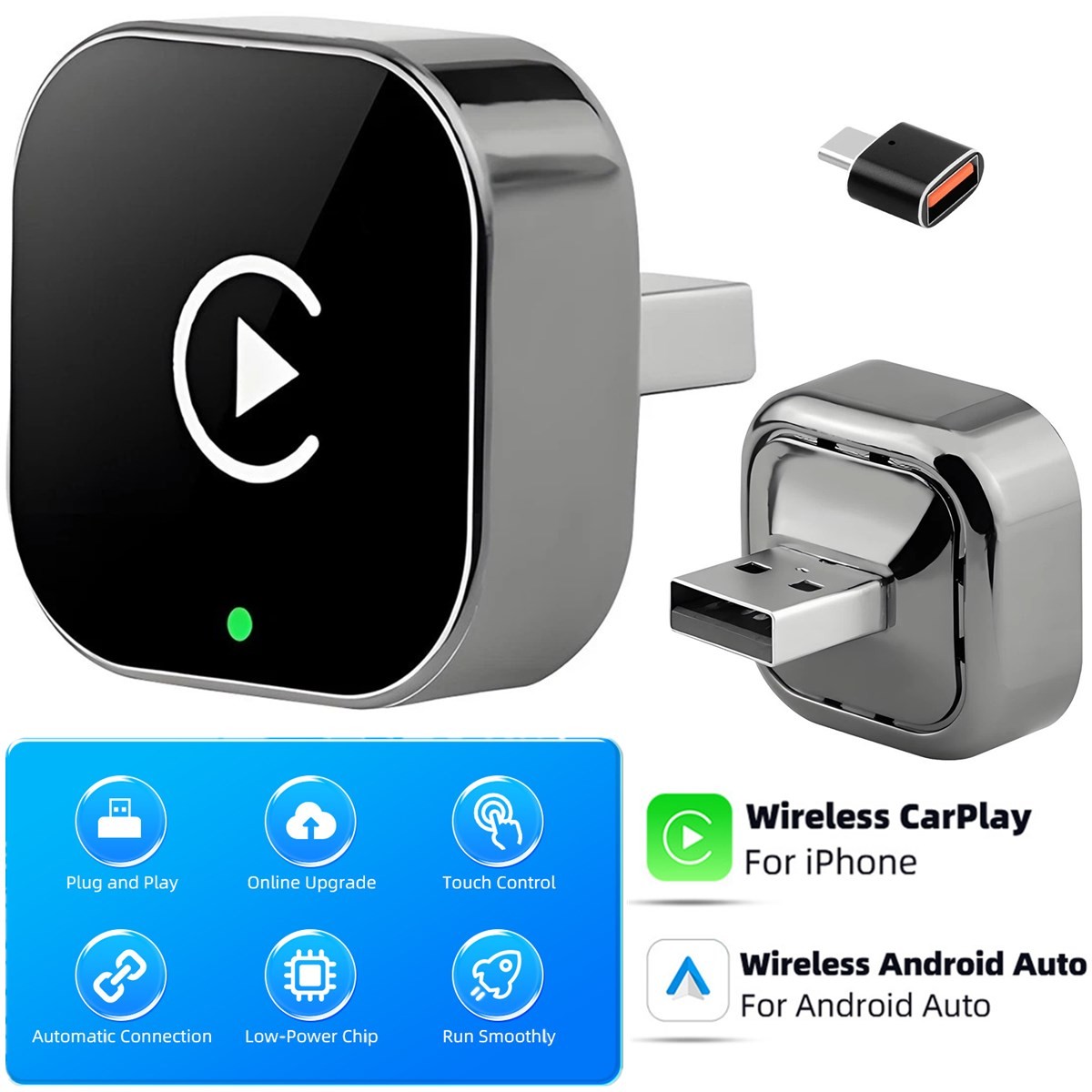 2026 USB Wireless CarPlay Adapter For iPhone Apple Wireless Dongle Plug ＆ Play