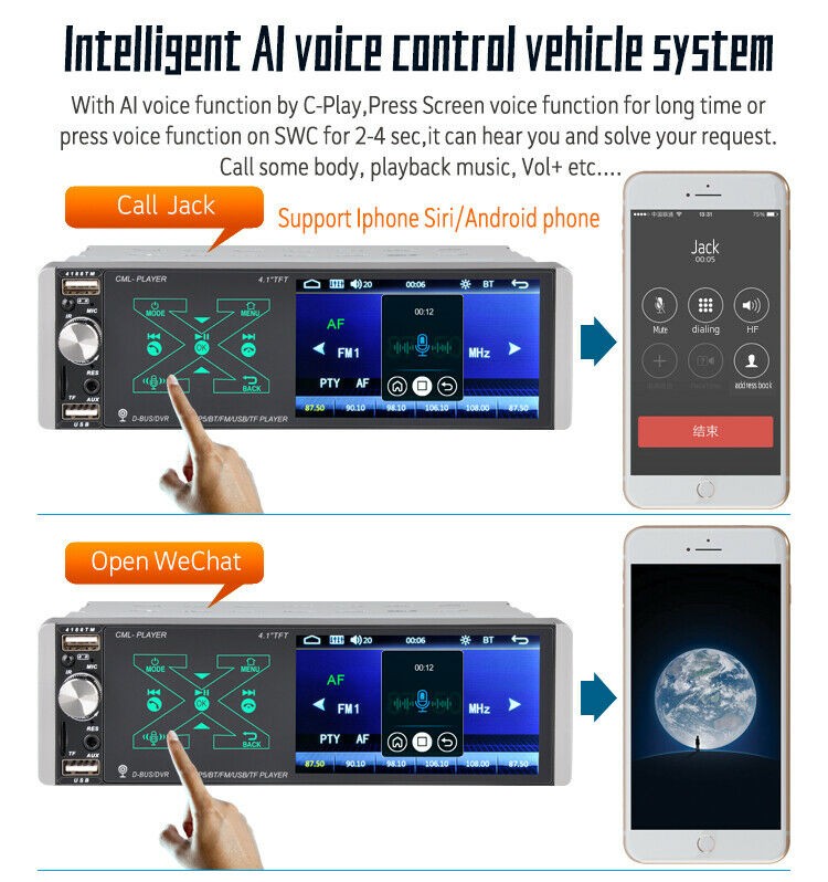4″ 1DIN Car Stereo MirrorLink BT MP5 Player RDS AI Voice Touch FM AUX USB TF SWC