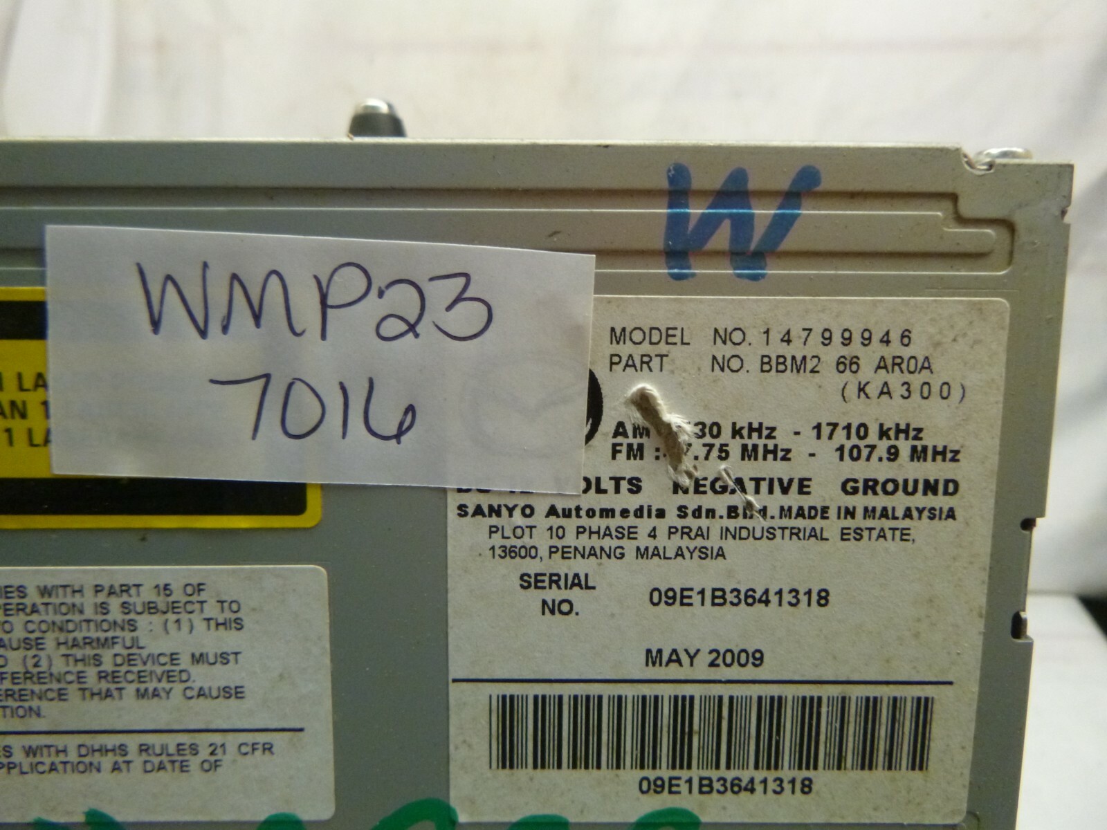 10 11 Mazda 3 Radio Cd Player BBM266AR0A WMP23