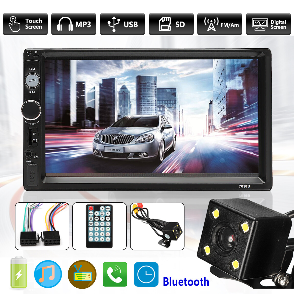 Car Stereo 7″ Stereo FM USB TF AUX IOS/Android MP3 Player Double 2DIN + Camera