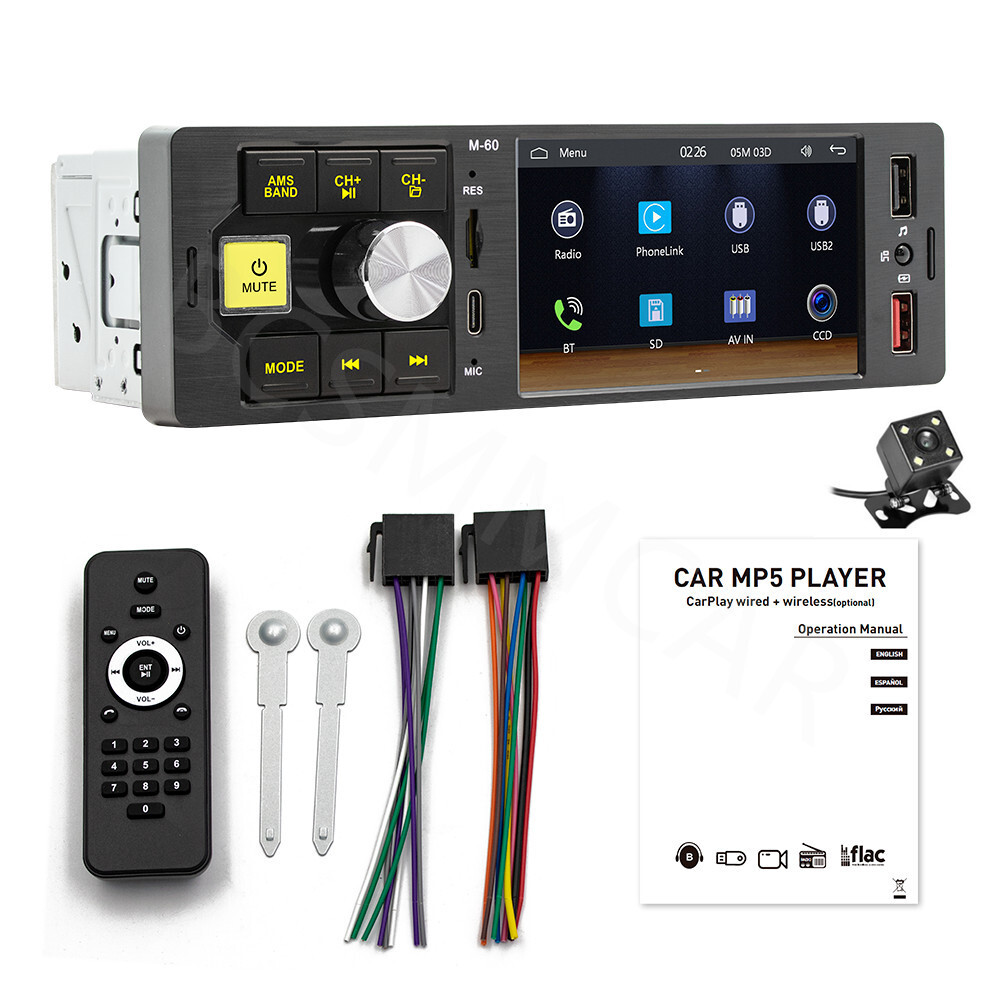 Car Stereo Radio MP5 Player Single 1Din FM For Carplay Bluetooth USB W/Camera