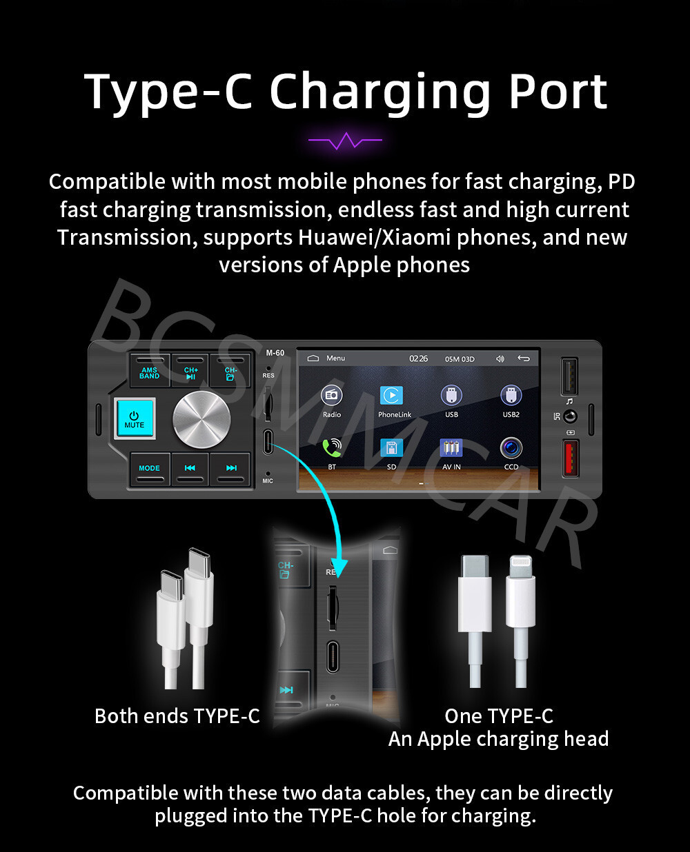 4.1in Car Radio Stereo Video Player 1 Din For CarPlay Android Auto TF/AUX/USB/FM