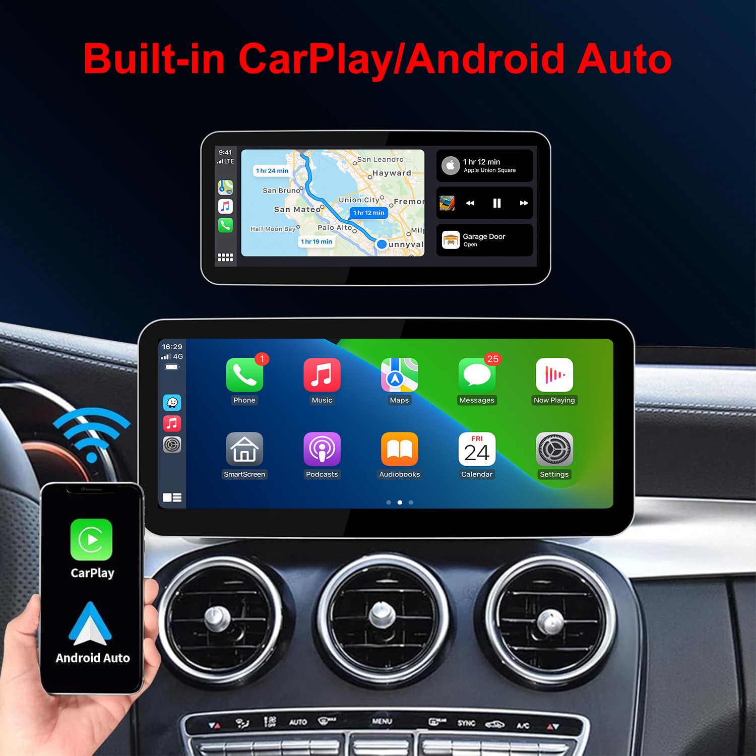 12.3″ Stereo CarPlay for Mercedes-Benz W205 C300 GLC 2015-2018 +BT GPS Navigator