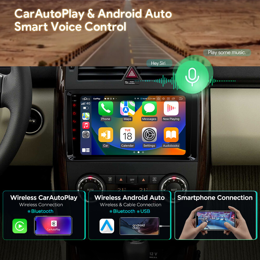 9 inch QLED Android 13 8+256GB Car Stereo Radio GPS Nav 4K For Benz B-W245 W169