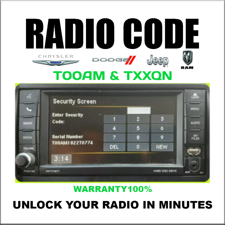 JEEP✅ CHRYSLER ✅ RAM✅ DODGE✅ UNLOCK RADIO CODES ✅ T00AM MODELS A12 ✅ PIN SERVICE